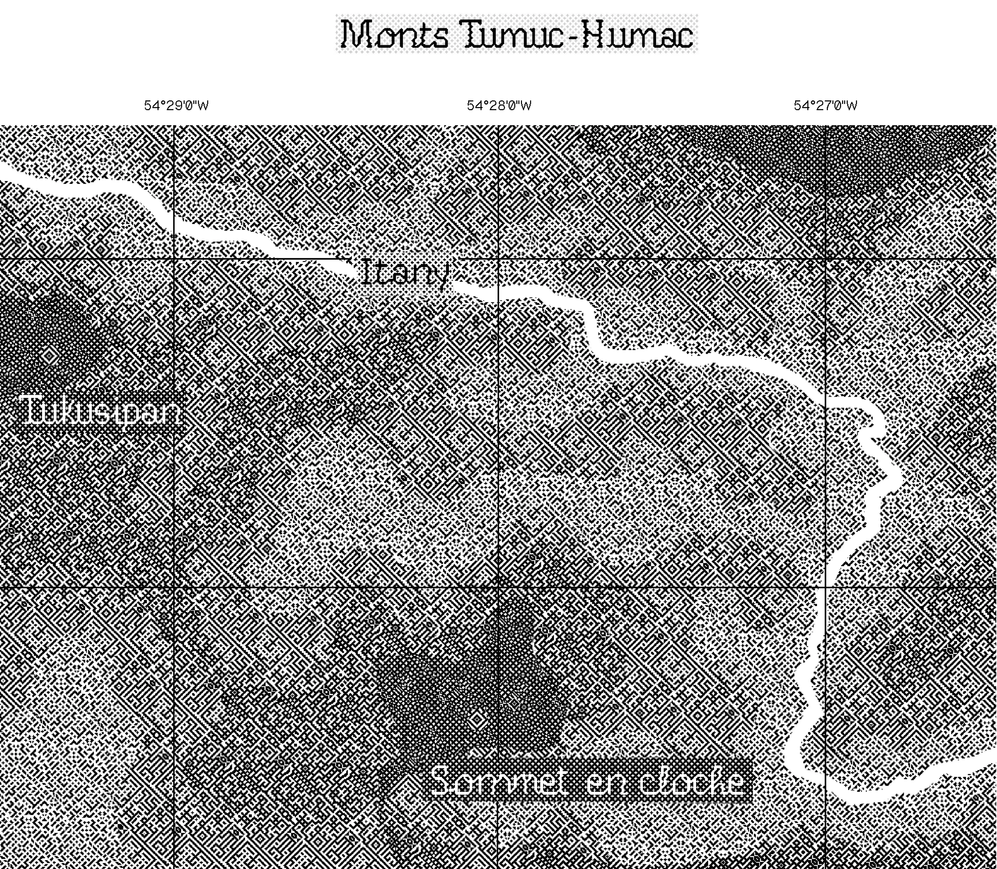 Carte des Monts Tumuc-Humac — Wayana Datavisualisation, symboles de vannerie et histoire de la communauté Wayana, Ezéchiel Sene-Boileau
